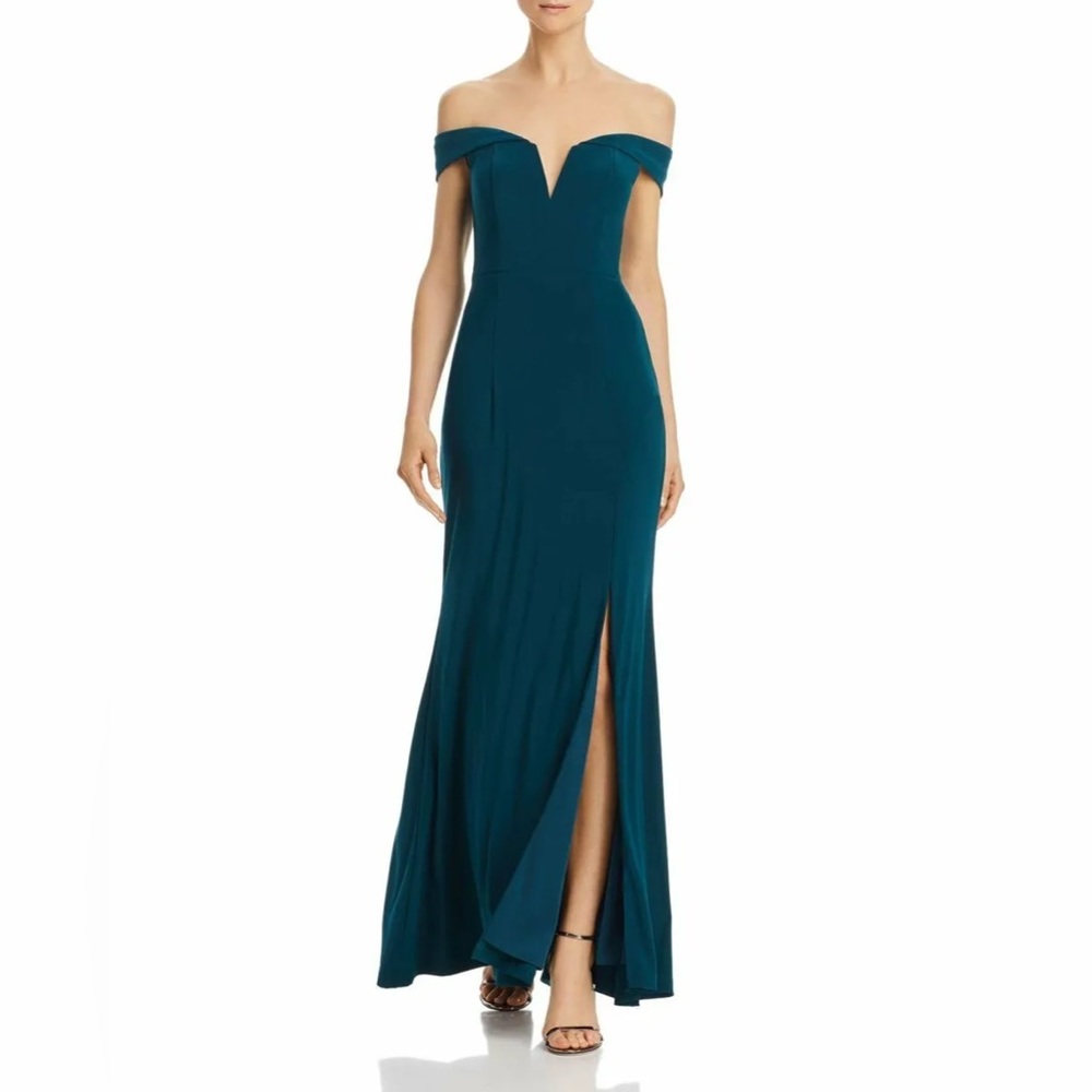 LIKE NEW: Emerald off the shoulder formal gown